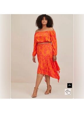 torrid Orange-Pink Floral Asymmetrical Midi Skirt Set
